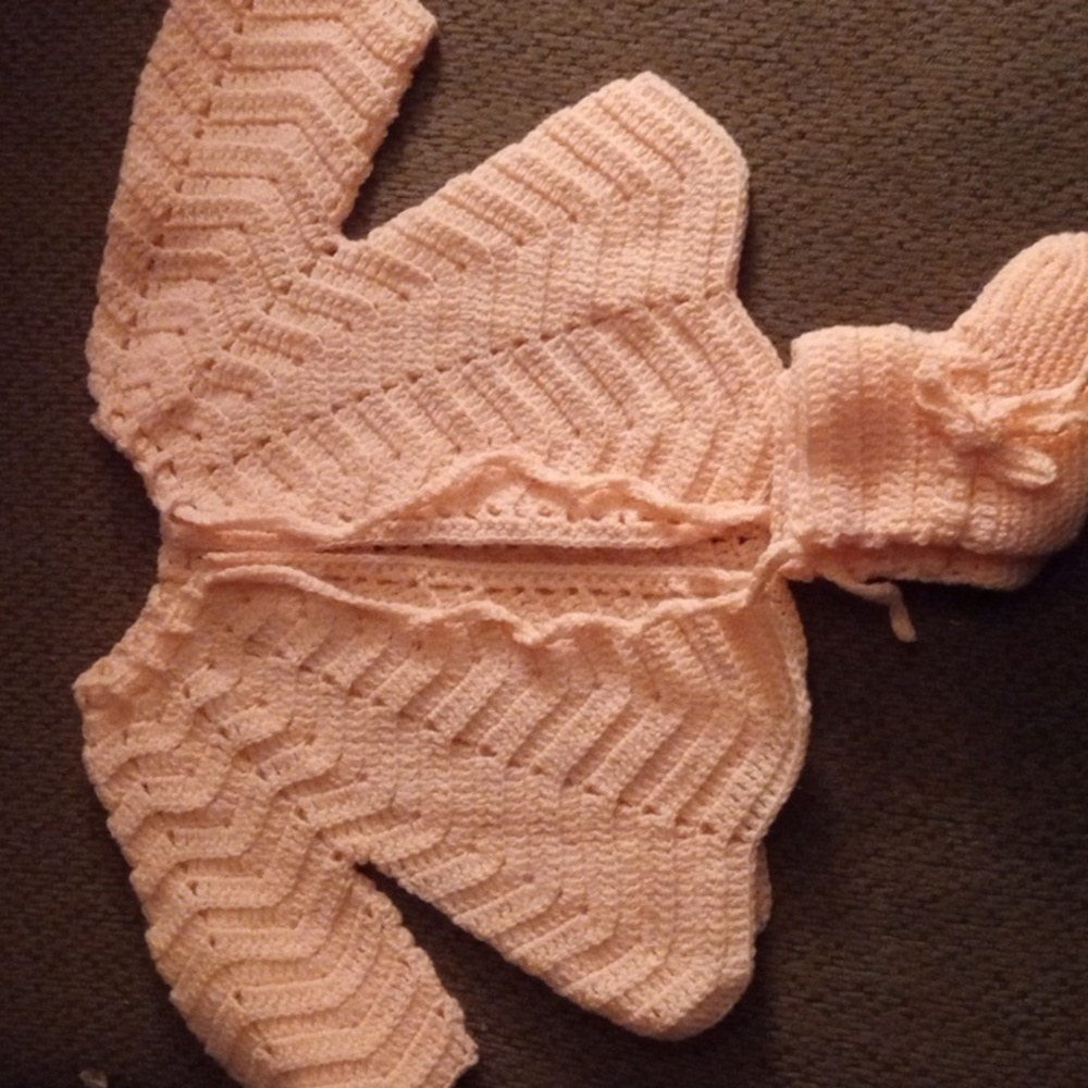 Handknit Baby Cardigan + Booties Set